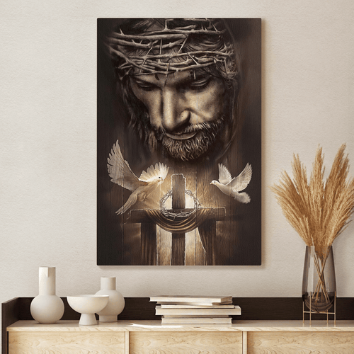Jesus Christ Doves And Cross - Matte Canvas