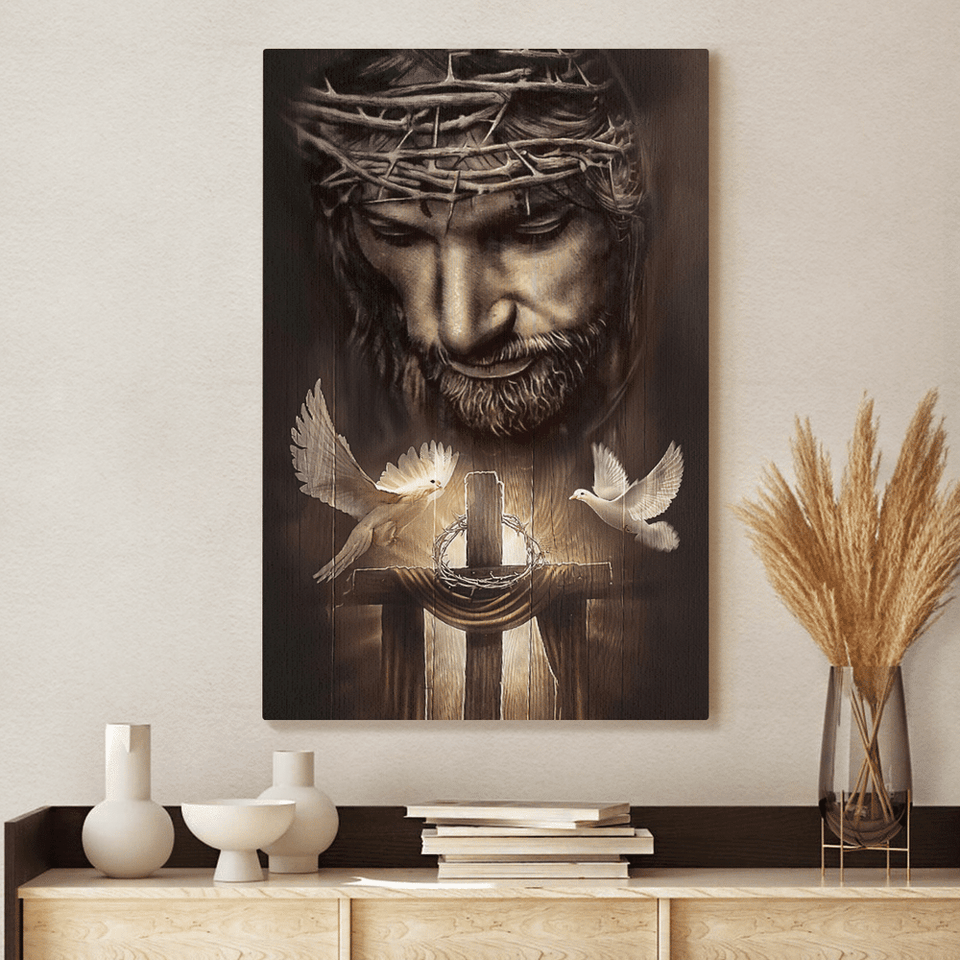 Jesus Christ Doves And Cross - Matte Canvas