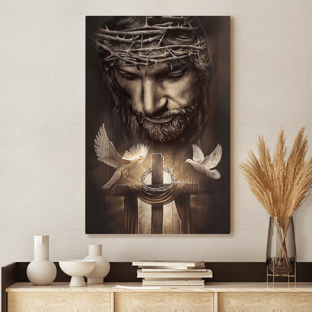 Jesus Christ Doves And Cross - Matte Canvas