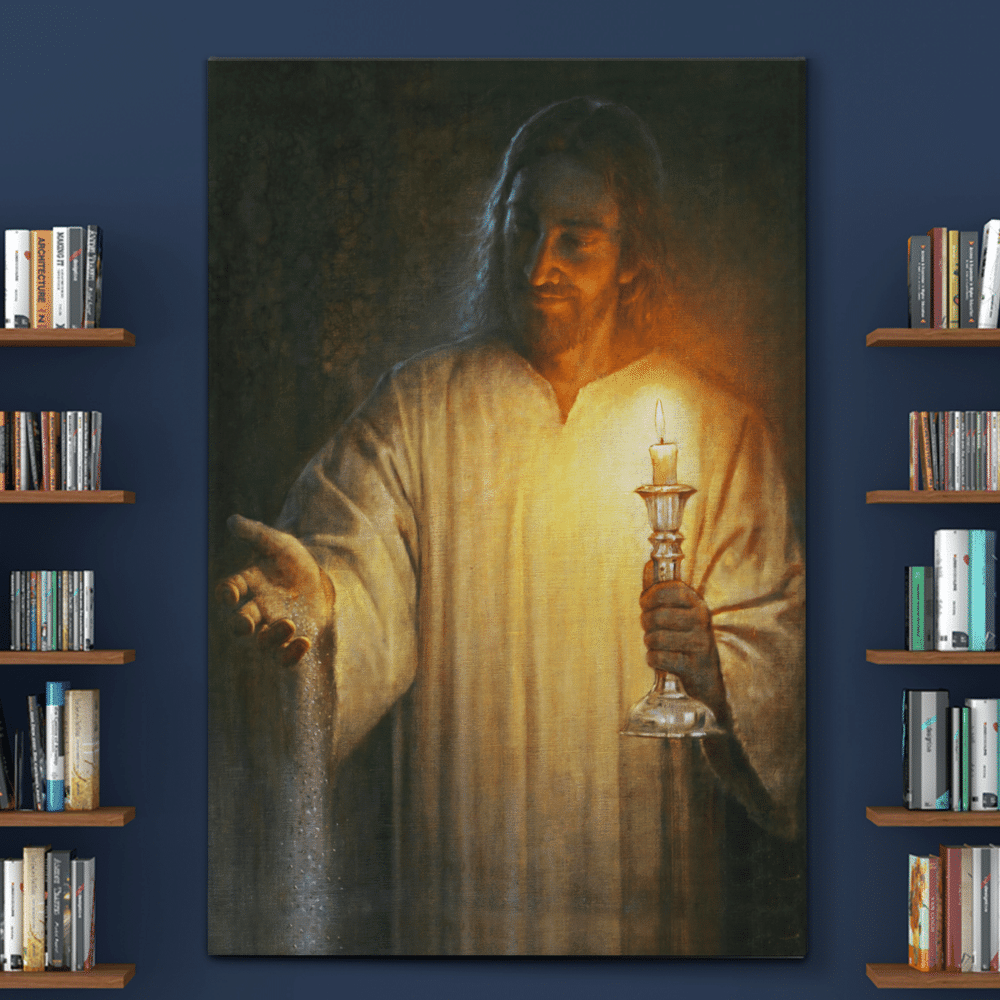 Jesus Holding Candle Jesus is the Light of the World - Matte Canvas