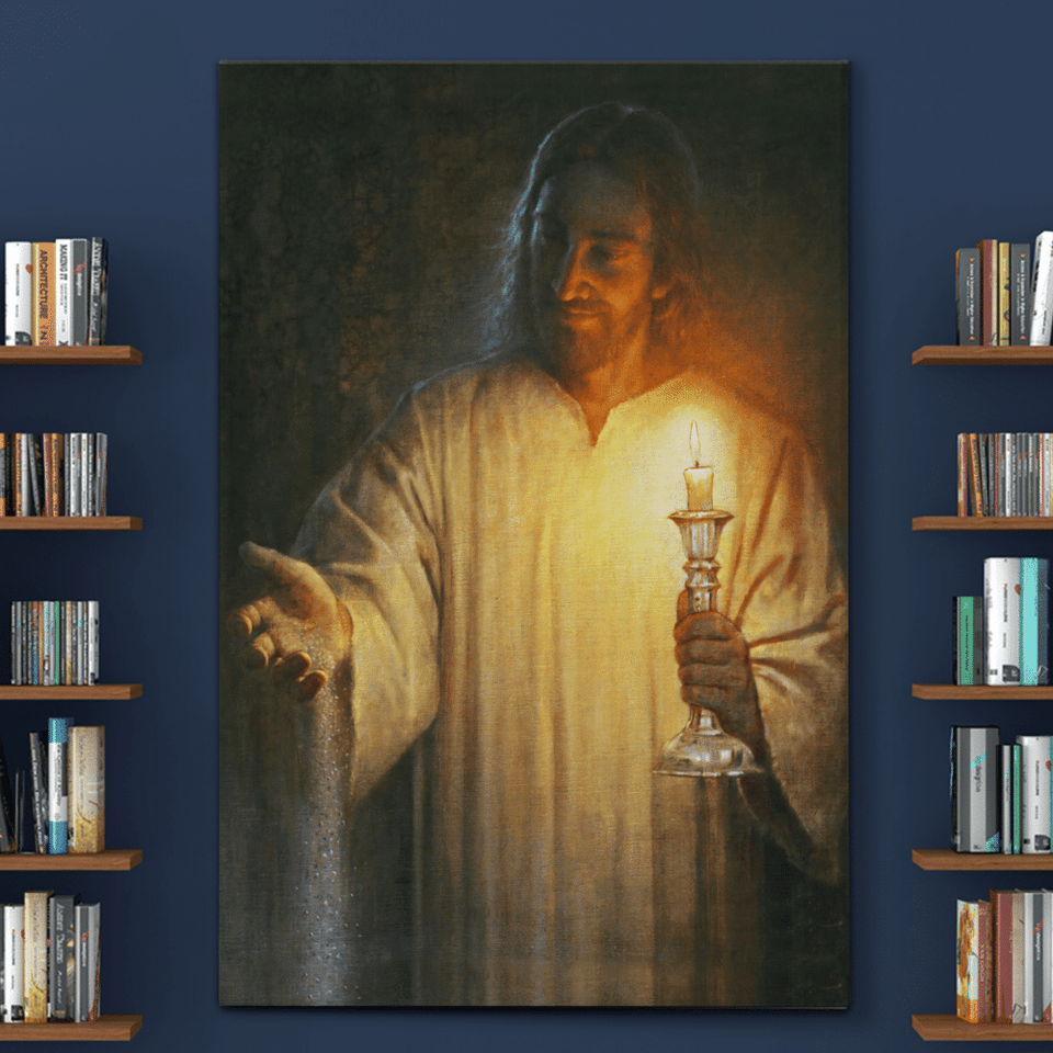 Jesus Holding Candle Jesus is the Light of the World - Matte Canvas