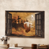Jesus And Dove The Rugged Cross Heaven's Lights - Matte Canvas