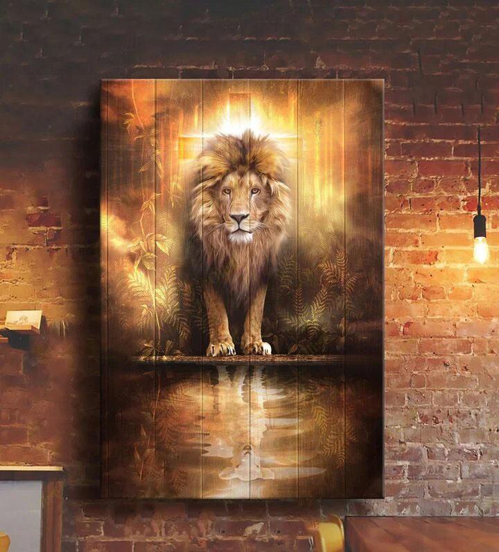 Jesus Gorgeous Lion Jesus and Lamb water Reflection Canvas And Poster, Wall Decor Visual Art