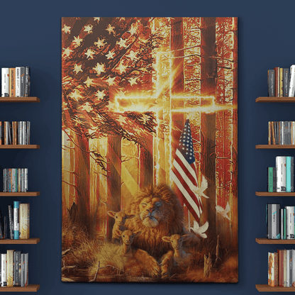 Amazing lion and lamb in the forest Canvas Wall Art, Wall Decor Visual Art