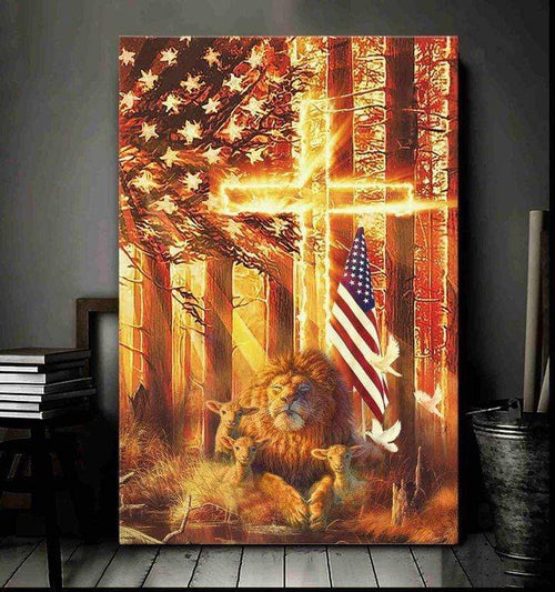 Amazing lion and lamb in the forest Canvas Wall Art, Wall Decor Visual Art