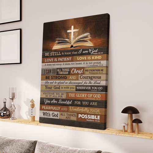 Jesus Bible with Cross Be still and know that I am God - Matte Canvas
