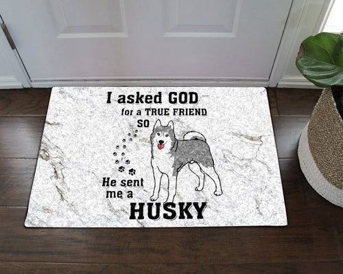 I Asked God Husky Doormat