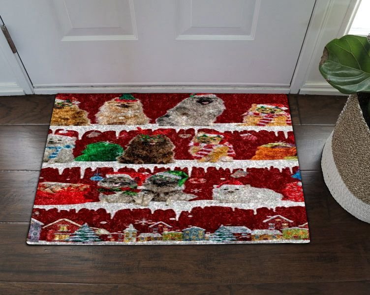 Keeshond Snow Christmas Doormat