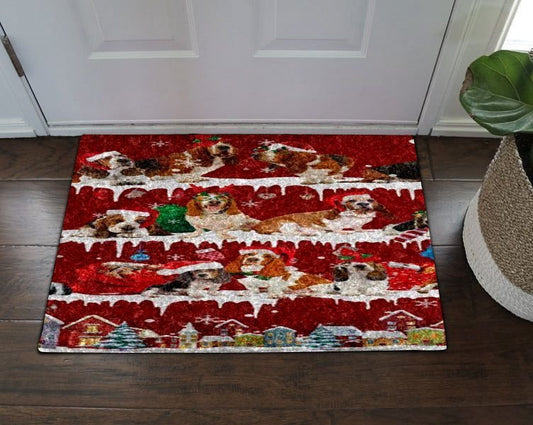 Basset Hound Snow Christmas Doormat