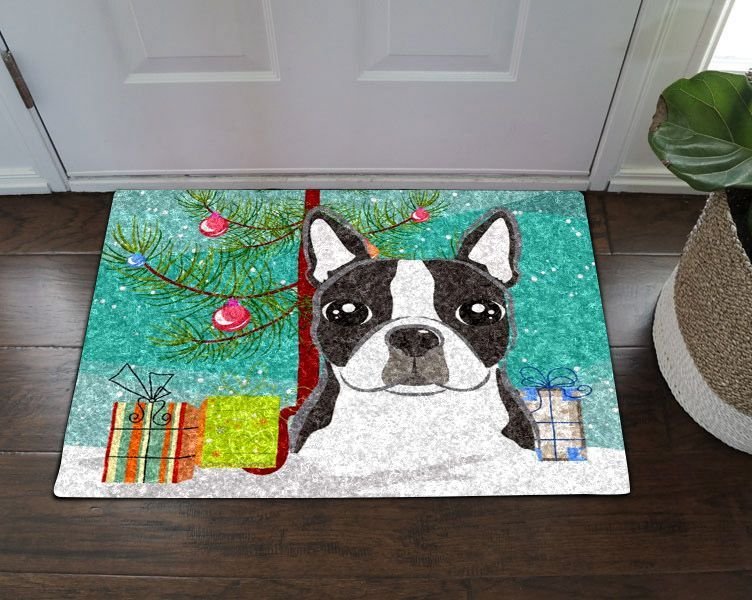 Boston Terrier Christmas Doormat