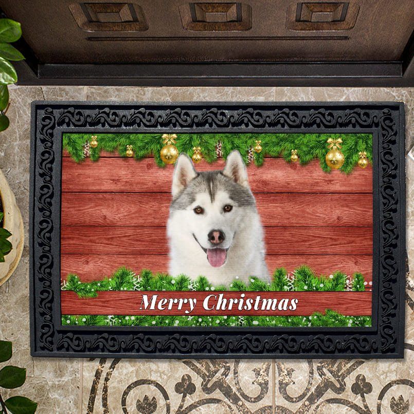 Christmas Barnwood Siberian Husky Doormat