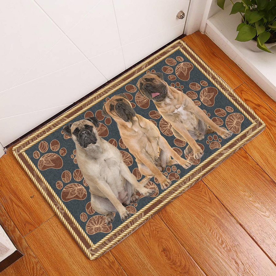 Bullmastiff Flower Paw Dog Doormat