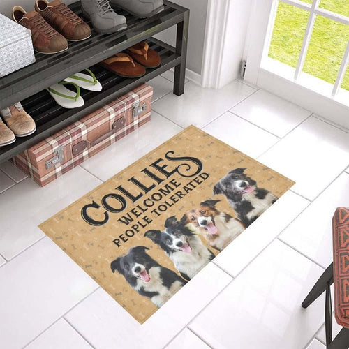 Border Collie Welcomes Doormat