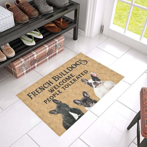 French Bulldog Welcomes Doormat
