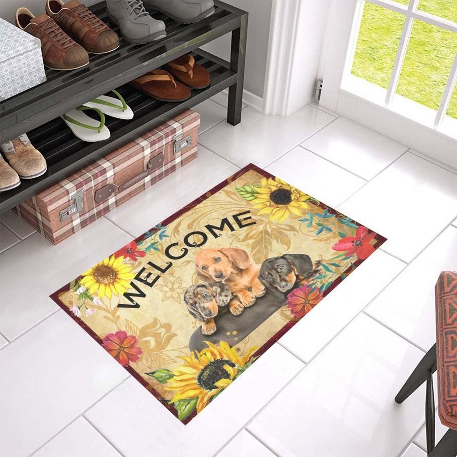 Dachshund Flower Welcome Doormat