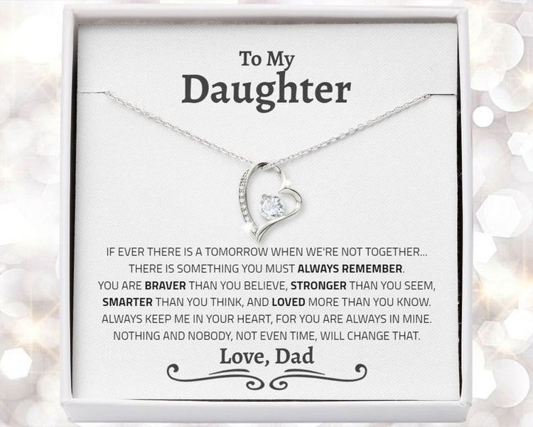 Daughter Necklace - Braver, Stronger, Smarter and Loved more than you know - Always keep me in your heart, for you are always in mine Gold Forever Love Necklace - 340O - TGV