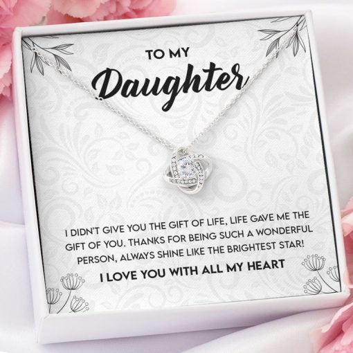 My Bonus Daughter - Daughter Necklace Gift - Shine Like The Brightest Star Love Knot Necklace, Alluring Beauty Necklace, Turtle Necklace, Sunflower Necklace 355B v2 - TGV