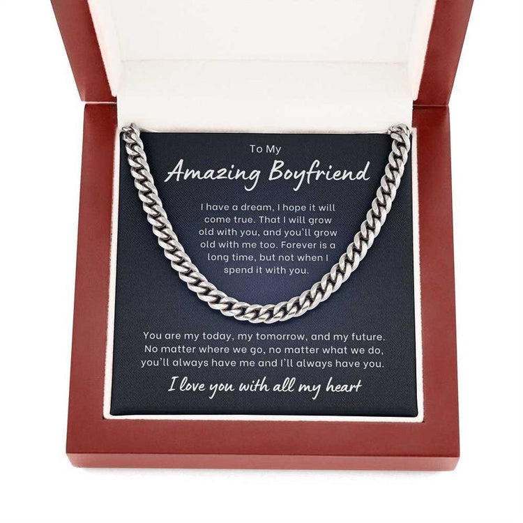 Necklace To My Amazing Boyfriend I Love You With All My Heart, Anniversary, Gift Idea For Girlfriend, Cuban Link Chain Gift for Him - TGV