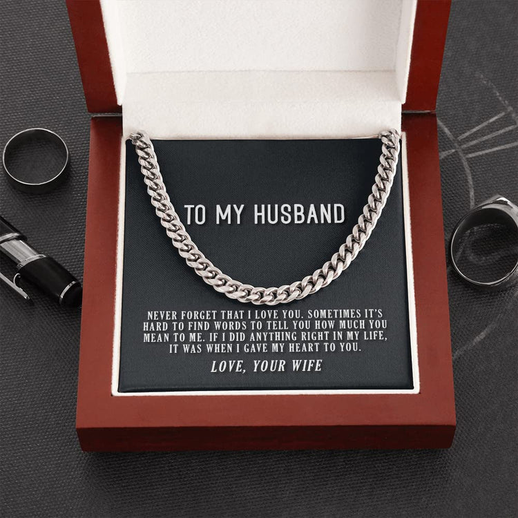Personalized Message Card, Cuban Link Chain Necklace, To My Husband My Heart To You Cuban Link Chain Necklace Gift For Husband - TGV