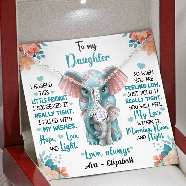 To My Daughter Granddaughter Necklace Cute Elephants I hugged this little pendant I squeezed it really tight - Personalized Love Knot Alluring Necklace 336H - TGV