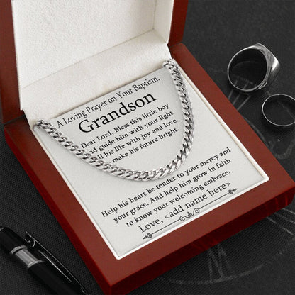 Grandson Baptism Necklace Gift, Christening Gift for Grandson, Cuban Link Chain Necklace For Grandson, Sentimental Baptism Gift For Boy - TGV