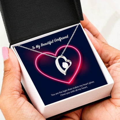To My Beautiful Girlfriend Forever Love Necklace (14K White Gold Finish)