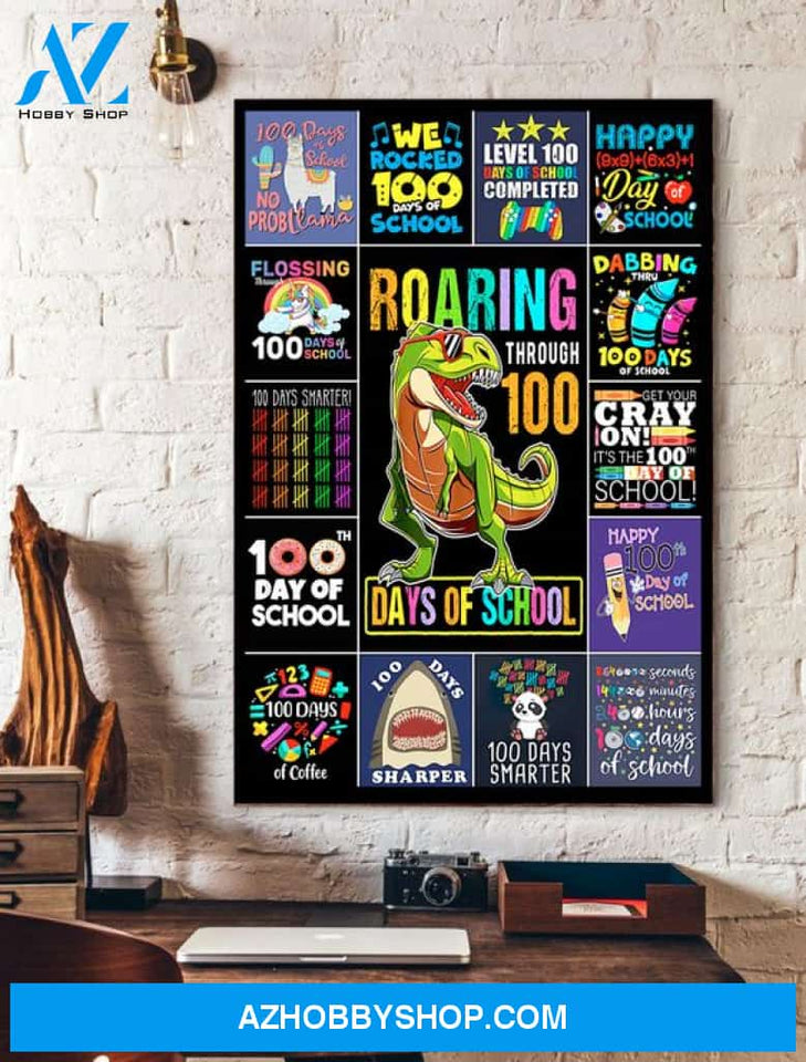100 Days Of School Dinosaur Teacher Canvas And Poster Poster-Canvas