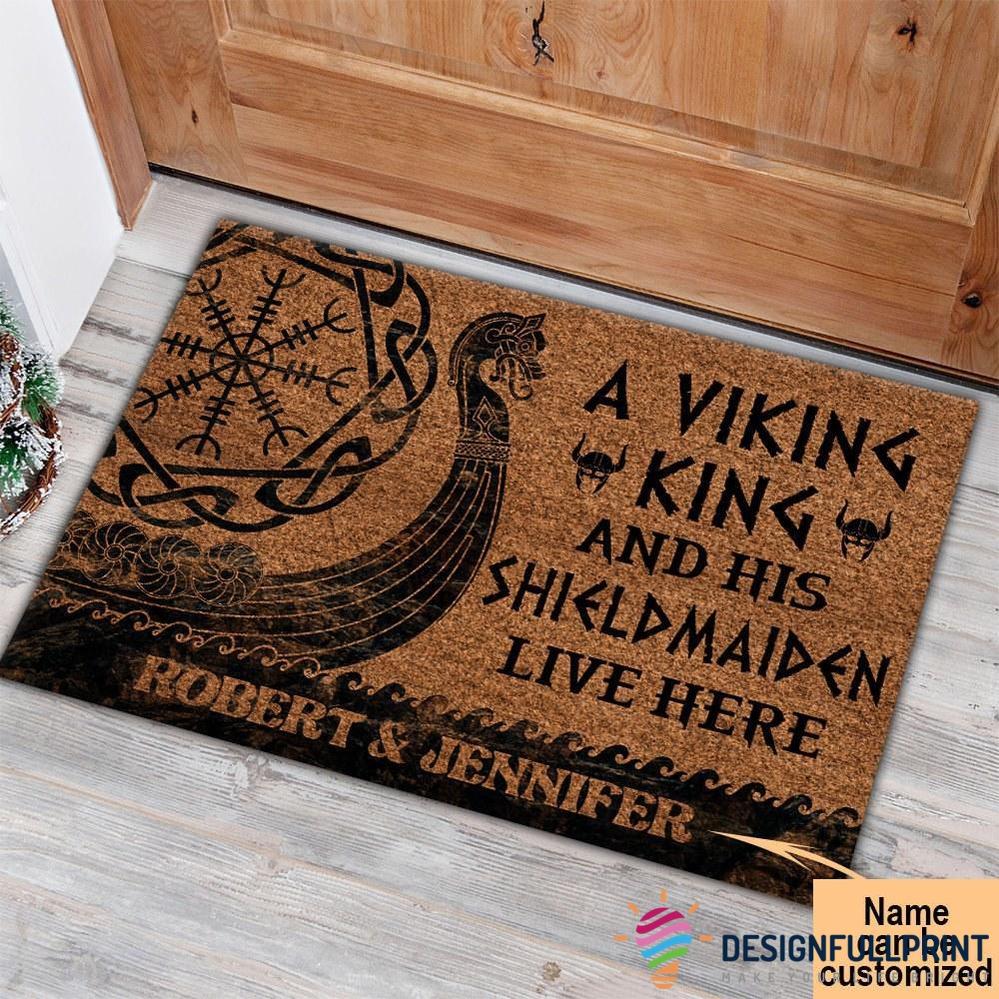 Viking Gift Viking American Personalized A Viking And His Shieldmaiden Live Here Non-Slip Rubber Backing Doormat Or Coir Doormat HG