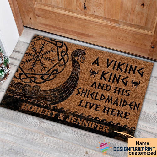 Viking Gift Viking American Personalized A Viking And His Shieldmaiden Live Here Non-Slip Rubber Backing Doormat Or Coir Doormat HG