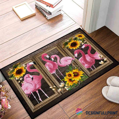 Flamingos With Sunflowers Non-Slip Rubber Backing Doormat CP