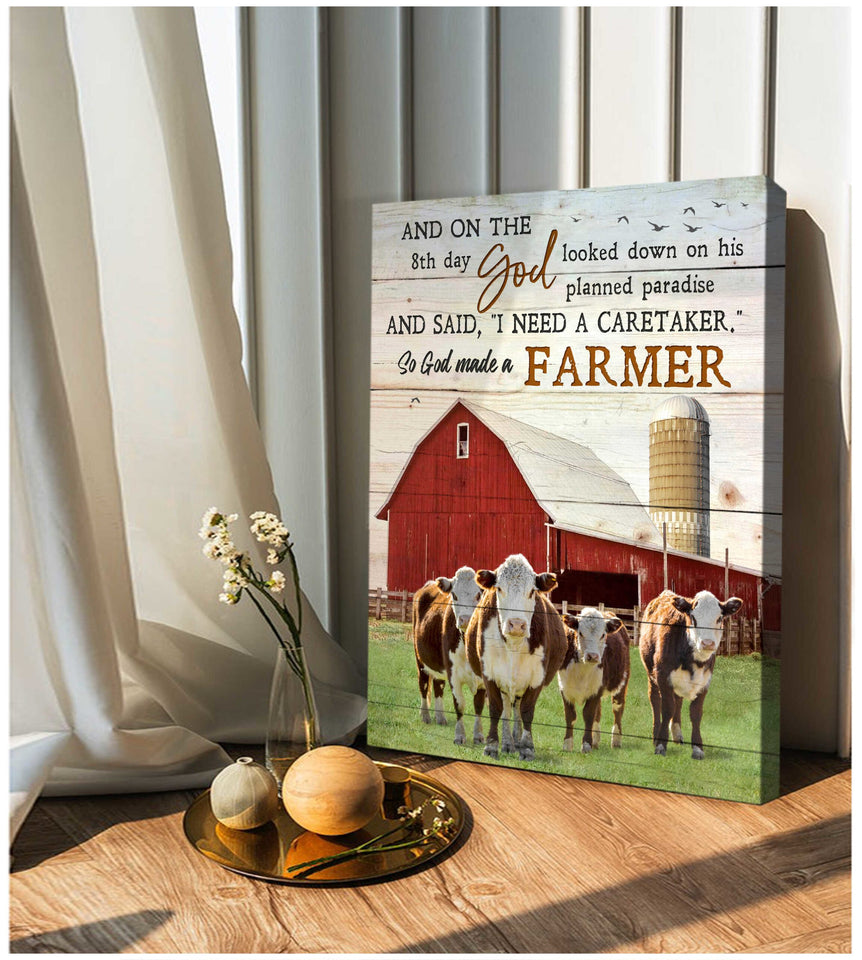 So God made a farmer Hereford Cows Red Barn Farm Canvas Wall Art Decor