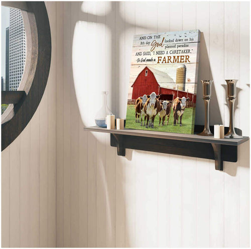 So God made a farmer Hereford Cows Red Barn Farm Canvas Wall Art Decor