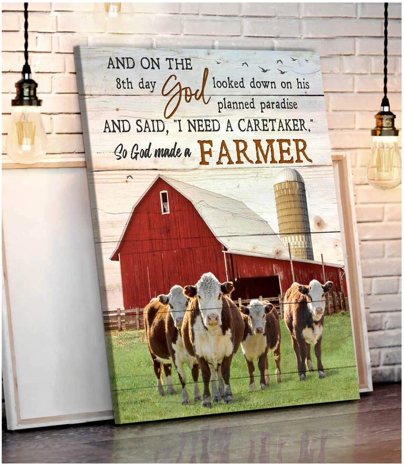 So God made a farmer Hereford Cows Red Barn Farm Canvas Wall Art Decor