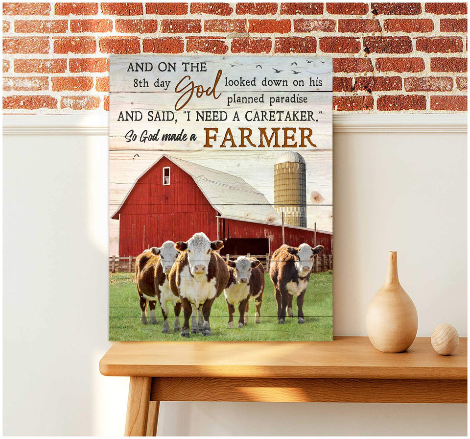 So God made a farmer Hereford Cows Red Barn Farm Canvas Wall Art Decor