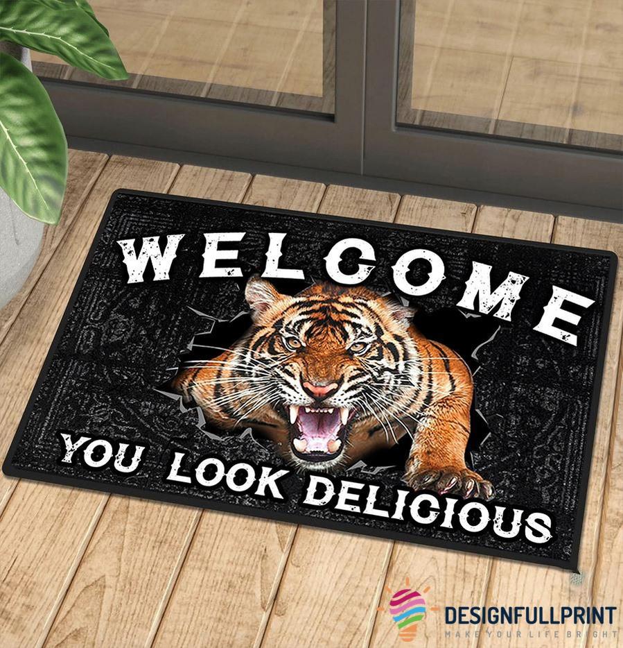 Tiger Gift Tiger You Look Delicious Non-Slip Rubber Backing Doormat HG