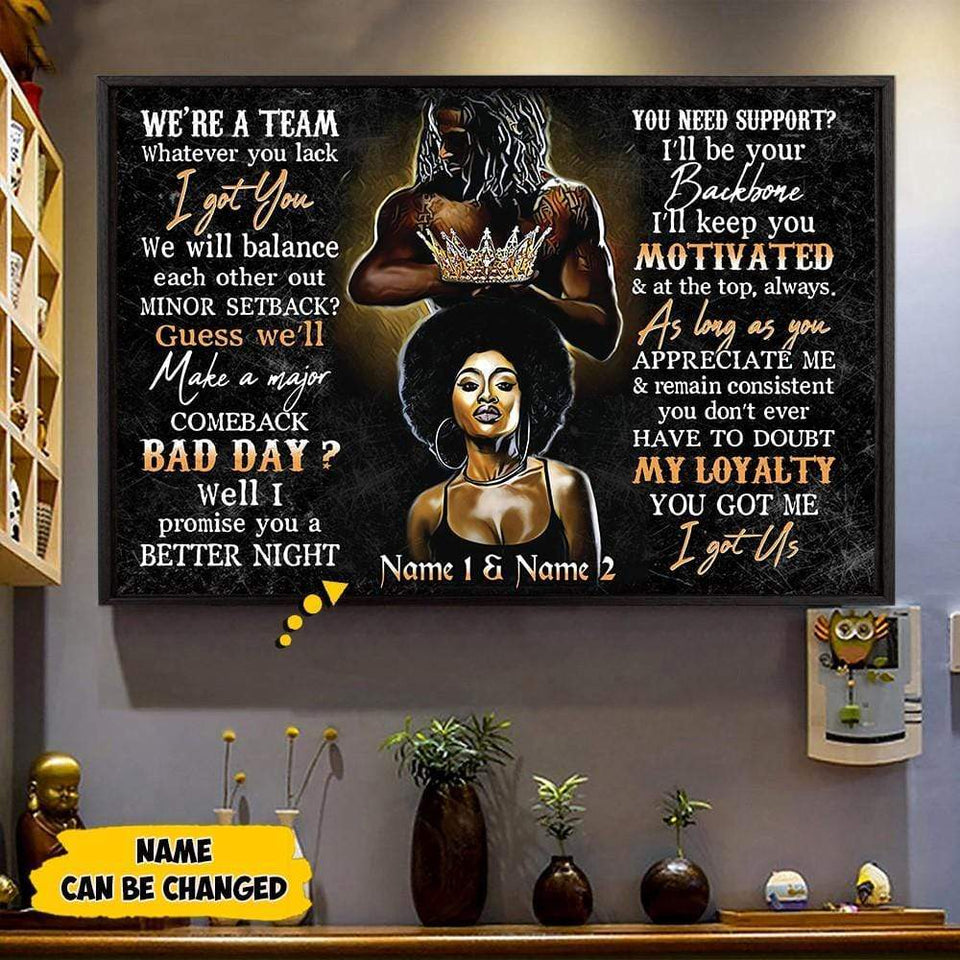 We're Team Black Couple Love King And Queen Canvas Wall Art, Wall Decor Visual Art