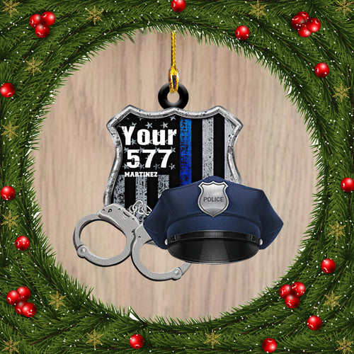 Ornament - Police Badge Handcuff Ornament - Gift For Police - Shaped Ornament Police Car Hanger Decor, Custom Shaped Flat Ornament Christmas, Christmas Decor