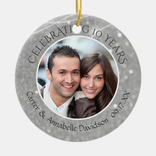 10Th Anniversary   Silver Sparkle Photo Ceramic Ornament