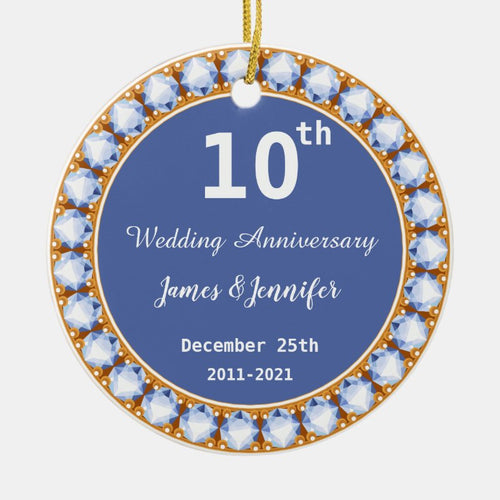 10Th Wedding Anniversary Diamond Custom Names Ceramic Ornament