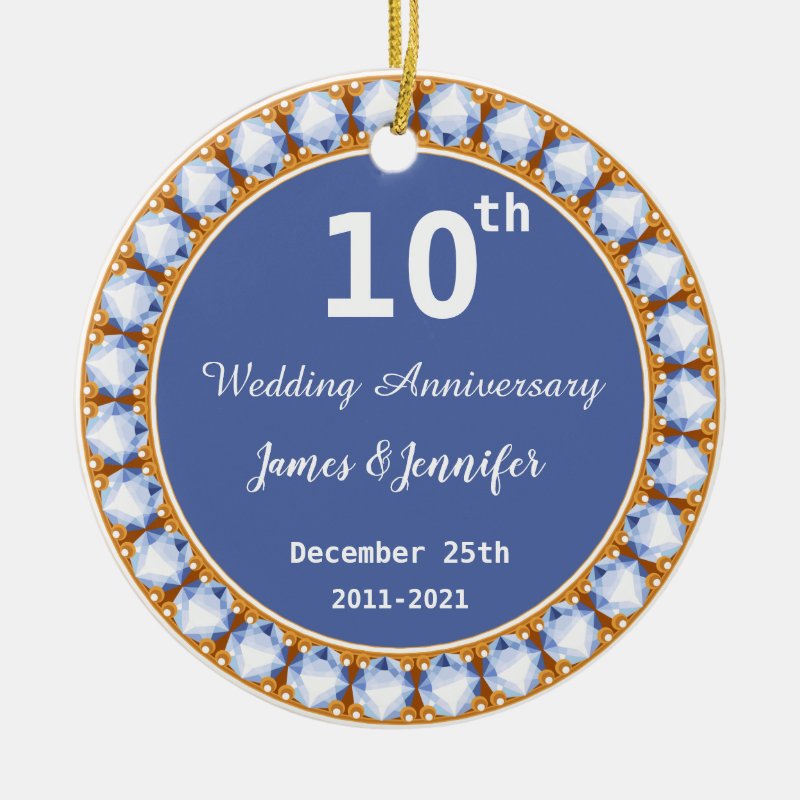 10Th Wedding Anniversary Diamond Custom Names Ceramic Ornament