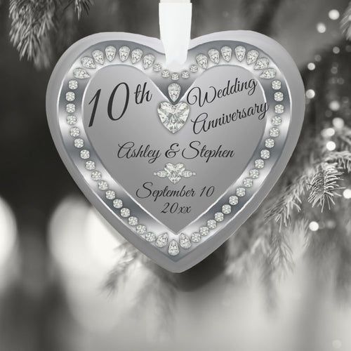 10Th Wedding Anniversary Silver Diamonds Keepsake Ornament