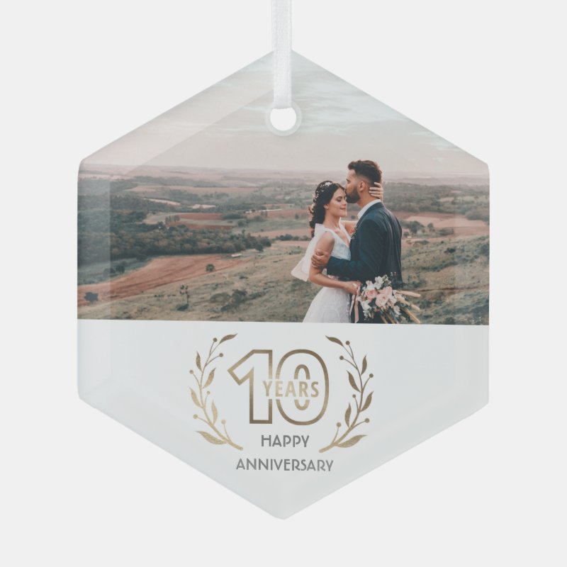 10Th Year Anniversary Photo Gift For Couple Glass Ornament