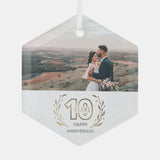 10Th Year Anniversary Photo Gift For Couple Glass Ornament