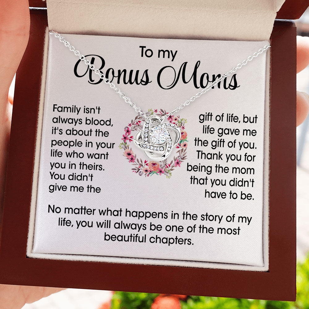 To My Bonus Mom Necklace Gift - Life gave me the gift of you Love Knot, Alluring Beauty, Eternal Hope Necklace LX070C