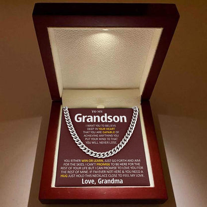 Grandson Necklace You Will Never Lose, You Either Win Or Learn Love, Grandma Cuban Link Chain Necklace - TGV