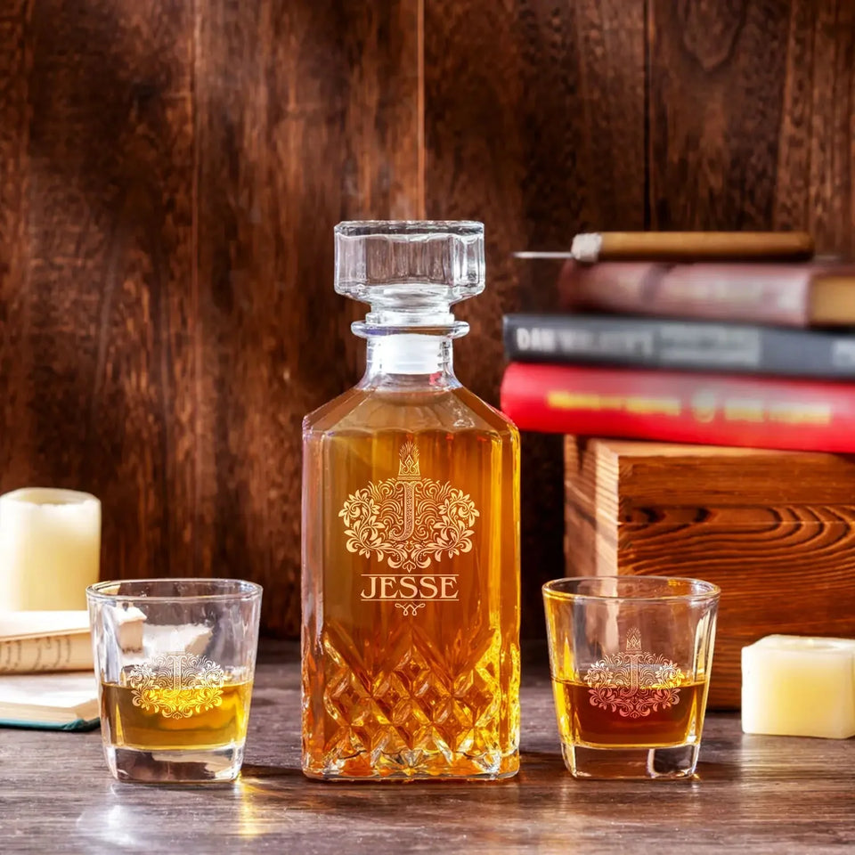 JESSE Personalized Decanter Set wooden box and Ice 5
