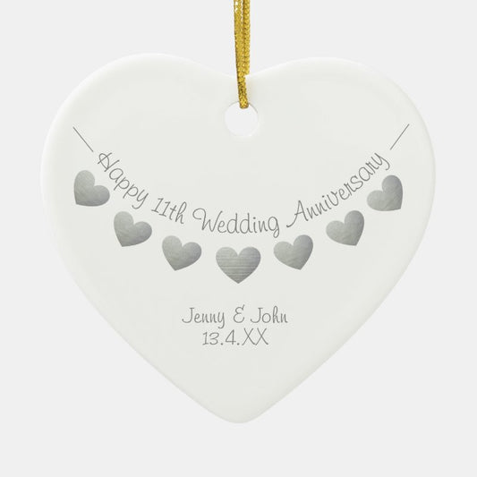 11Th Steel Wedding Anniversary Heart Ornament
