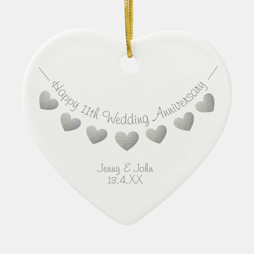 11Th Steel Wedding Anniversary Heart Ornament