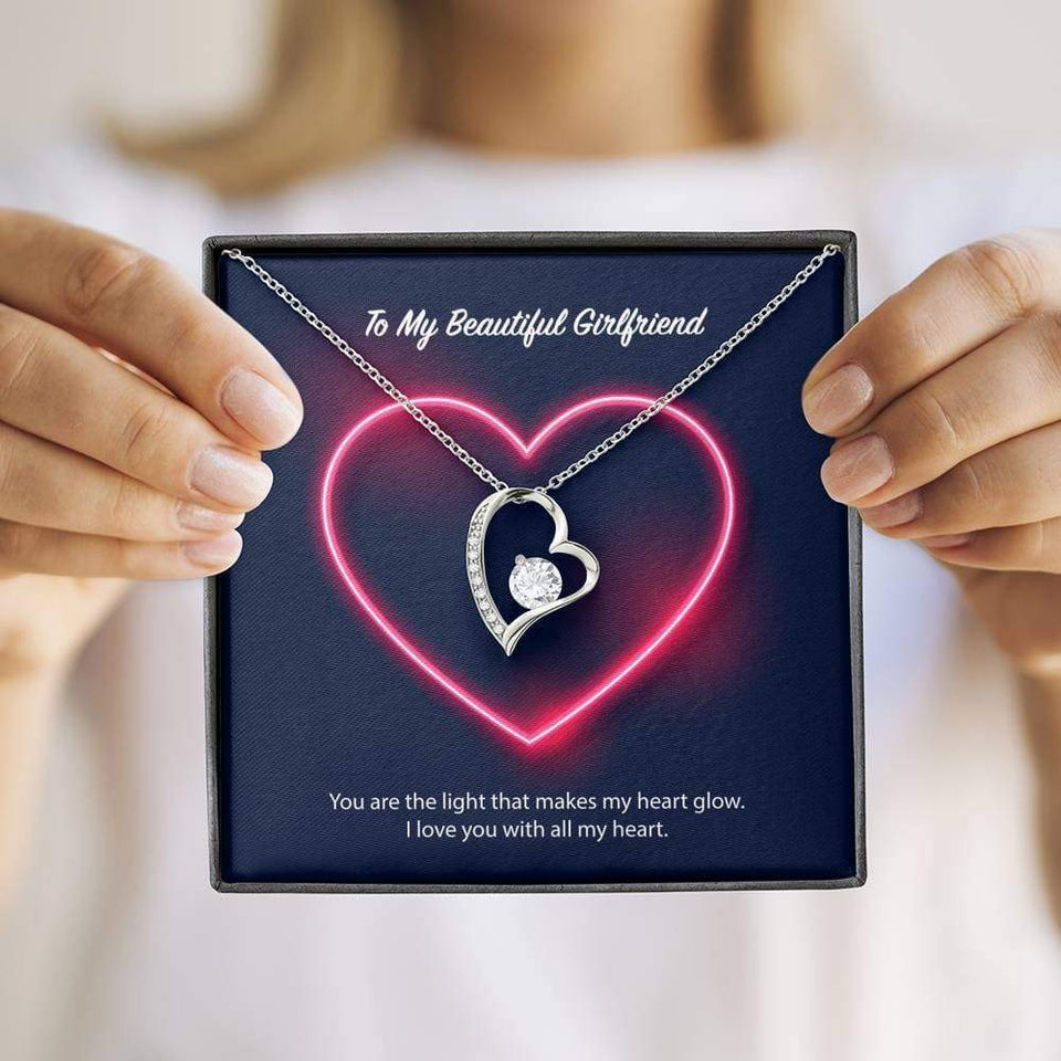To My Beautiful Girlfriend Forever Love Necklace (14K White Gold Finish)