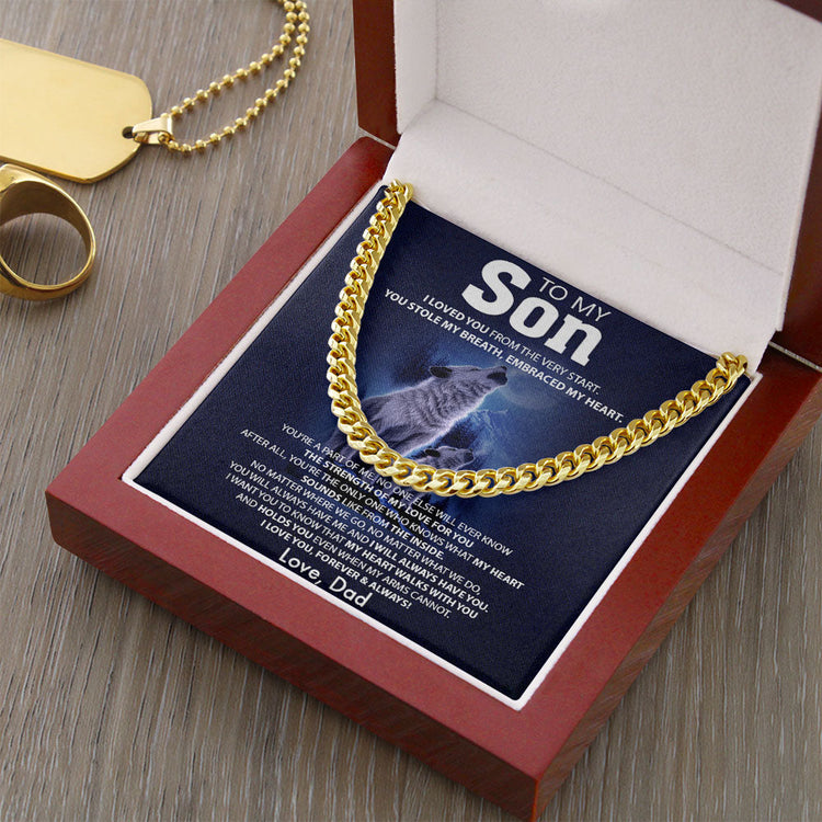 To My Son Necklace Gift From Mom Dad - No one else will ever know the strength of my love for you - Wolf Wolves Necklace Cuban Link Chain Necklace 070B - TGV